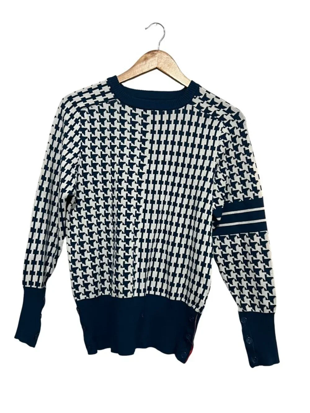 N By Nancy Sweater Small Blue Houndstooth Pullover